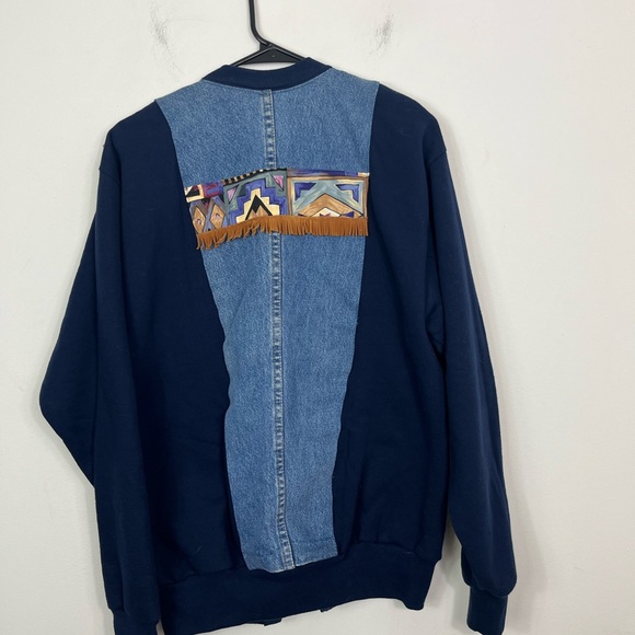 Vintage Custom Made Jerzees Patchwork Denim Cardigan Sz M - Picture 11 of 12
